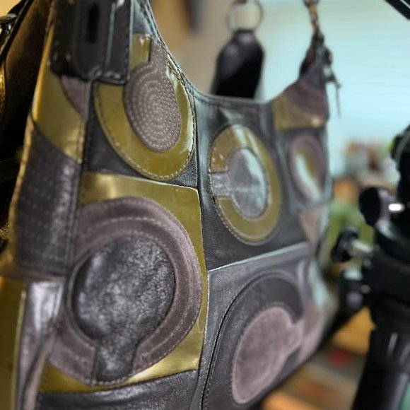 Coach Handbags - COACH MADISON MAG GRAY/GREEN Leather/Suede Shoulder 15770